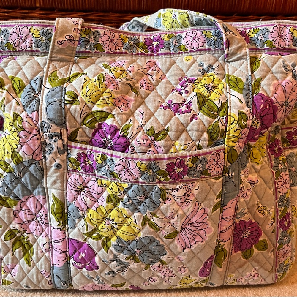 Gray and Pink Quilted Tote Bag